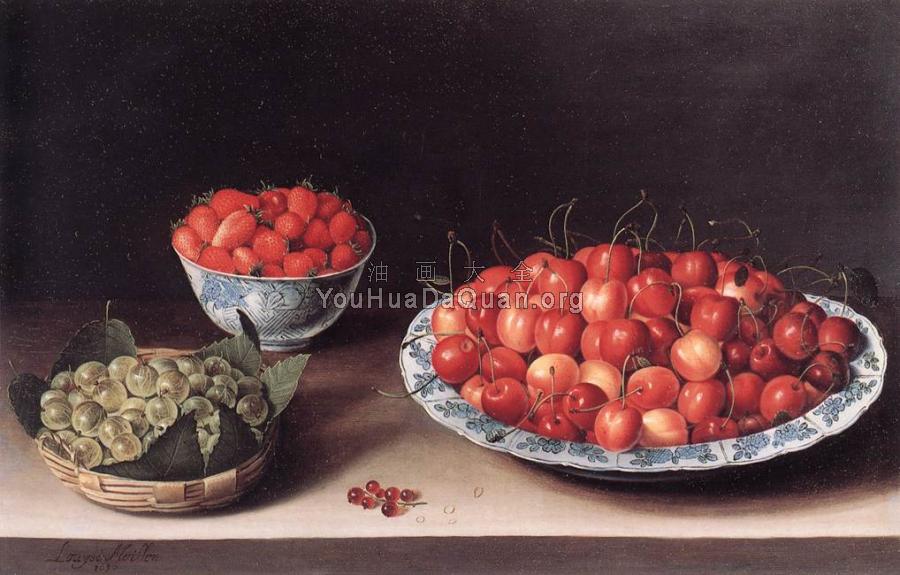 Still-Life with Cherries, Strawberries and Gooseberries - 路易斯·莫利隆